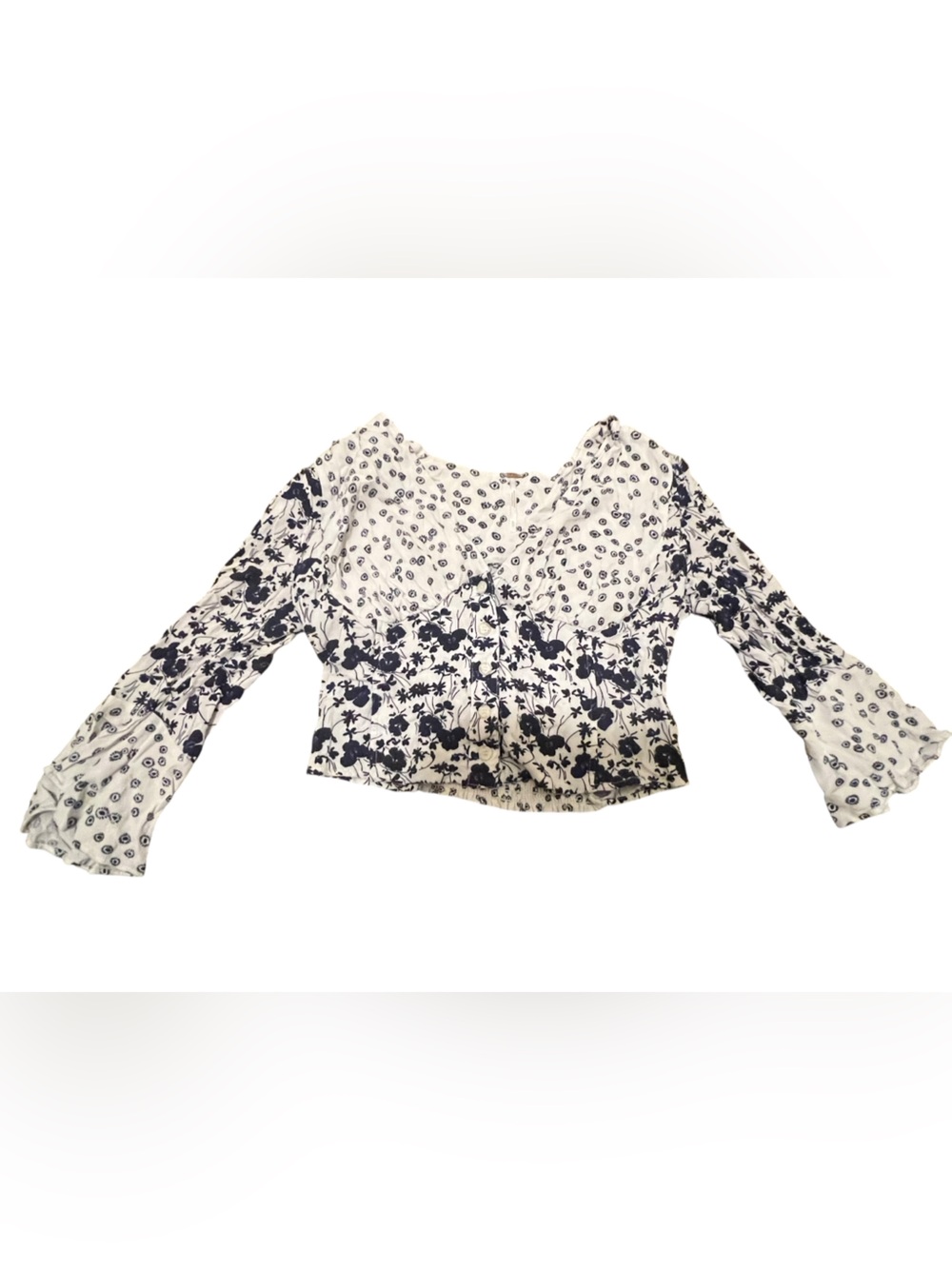 Free People Floral Smocked Bell Sleeve Top XS